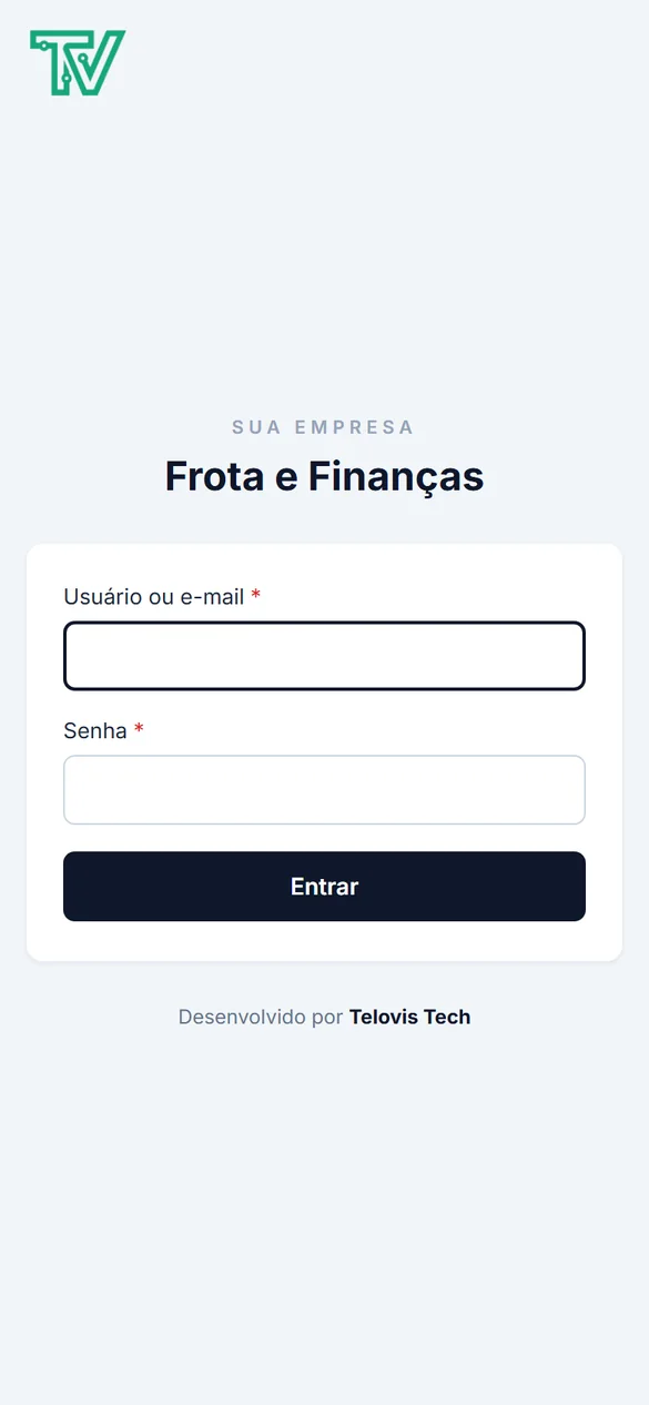 Tela de acesso do sistema de frota e finanças